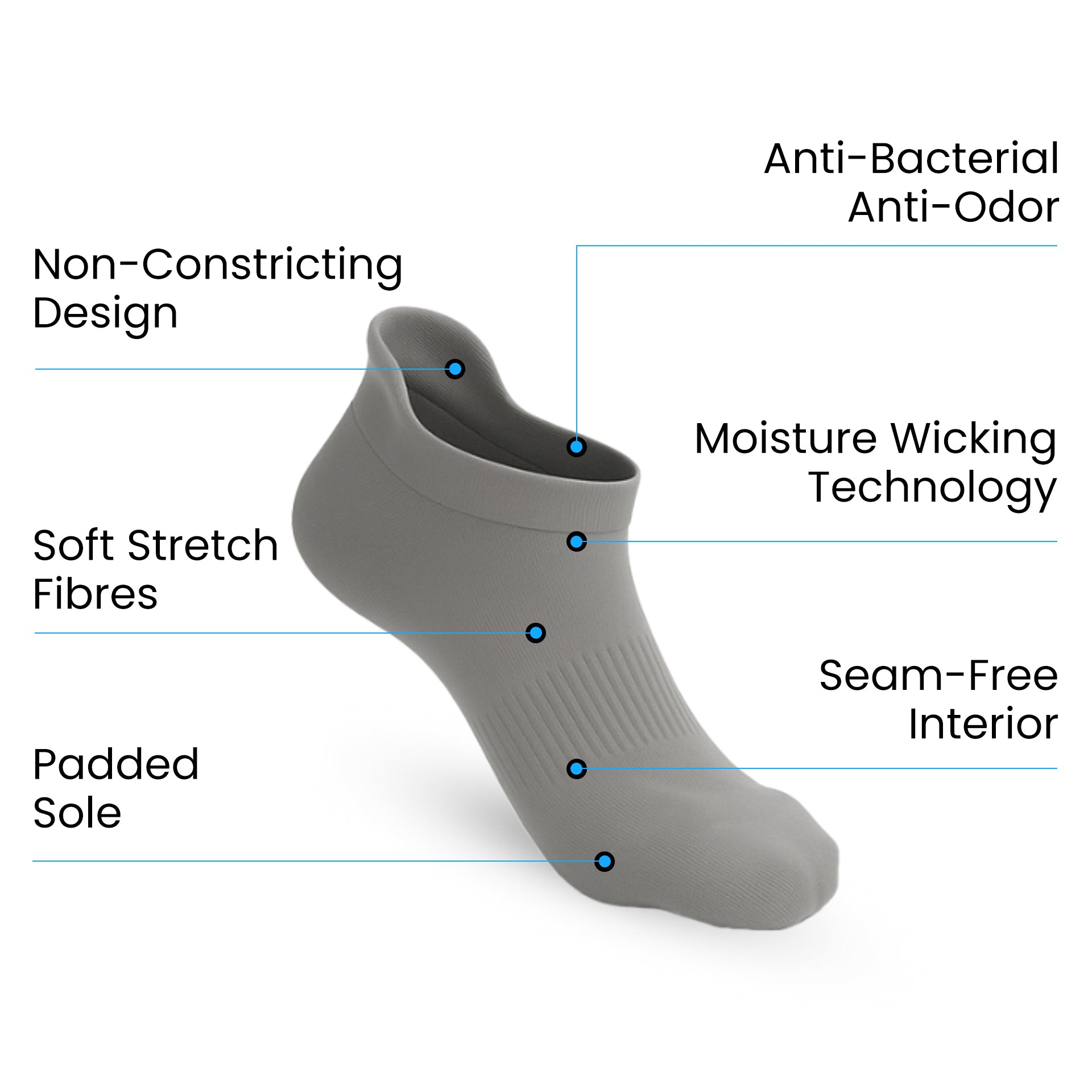 Lot de 3 Padded Extra-Stretch Ankle Chaussettes - Gris