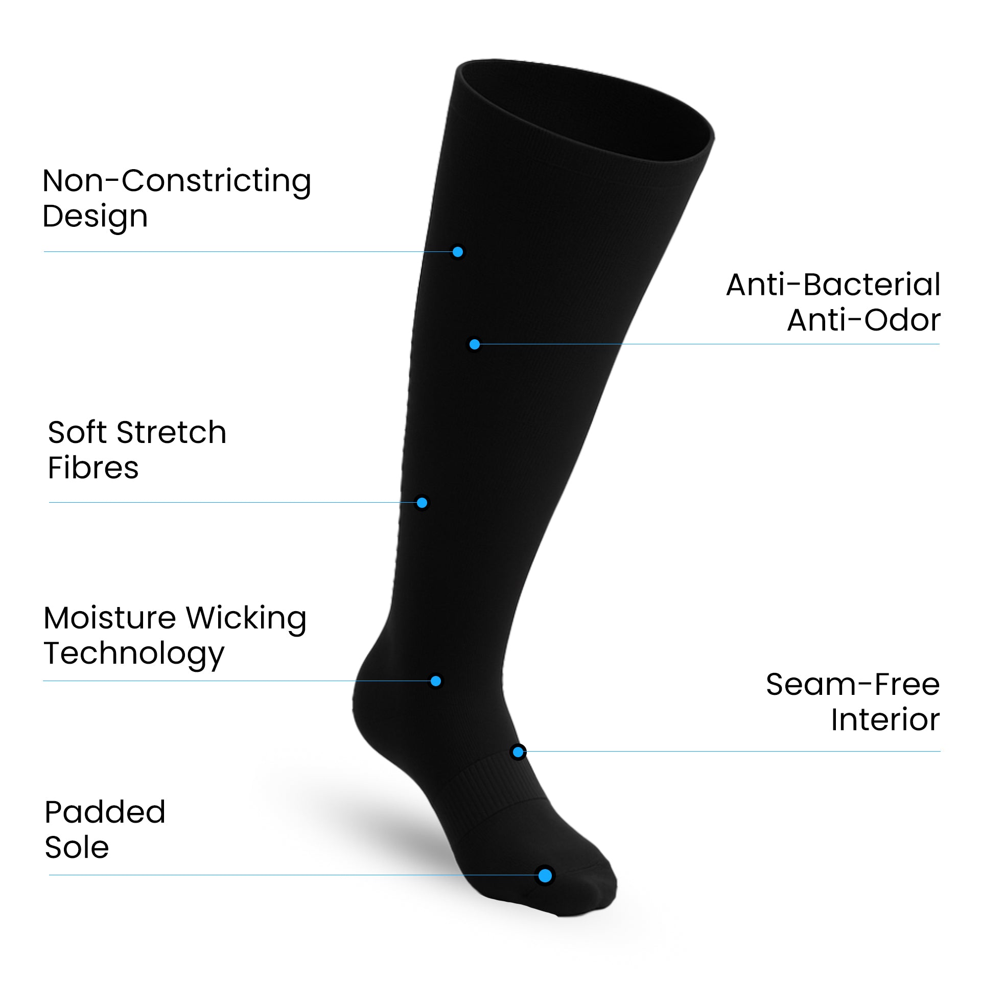 Padded Extra-Stretch Knee Chaussettes - Noir
