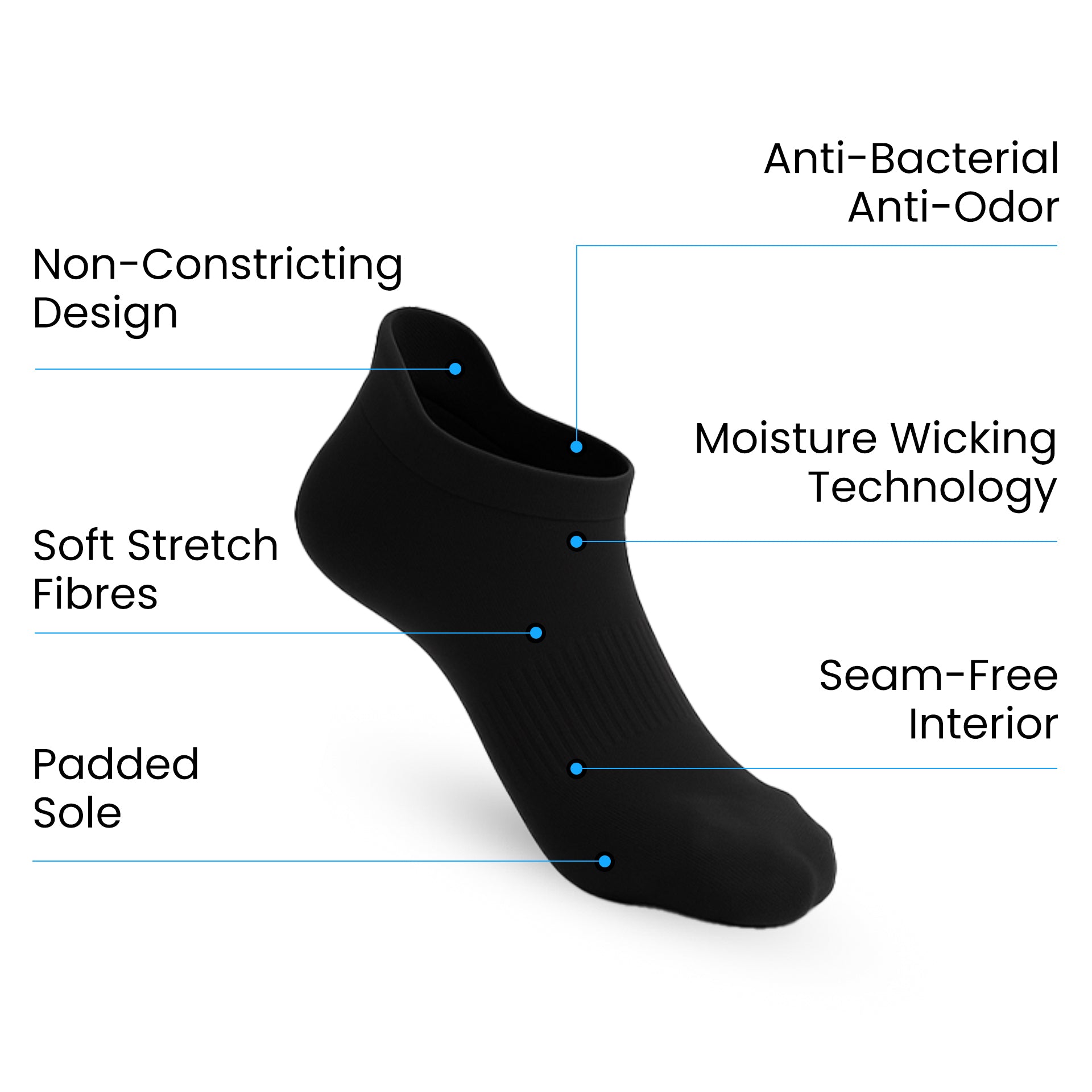 Lot de 3 Padded Extra-Stretch Ankle Chaussettes - Noir