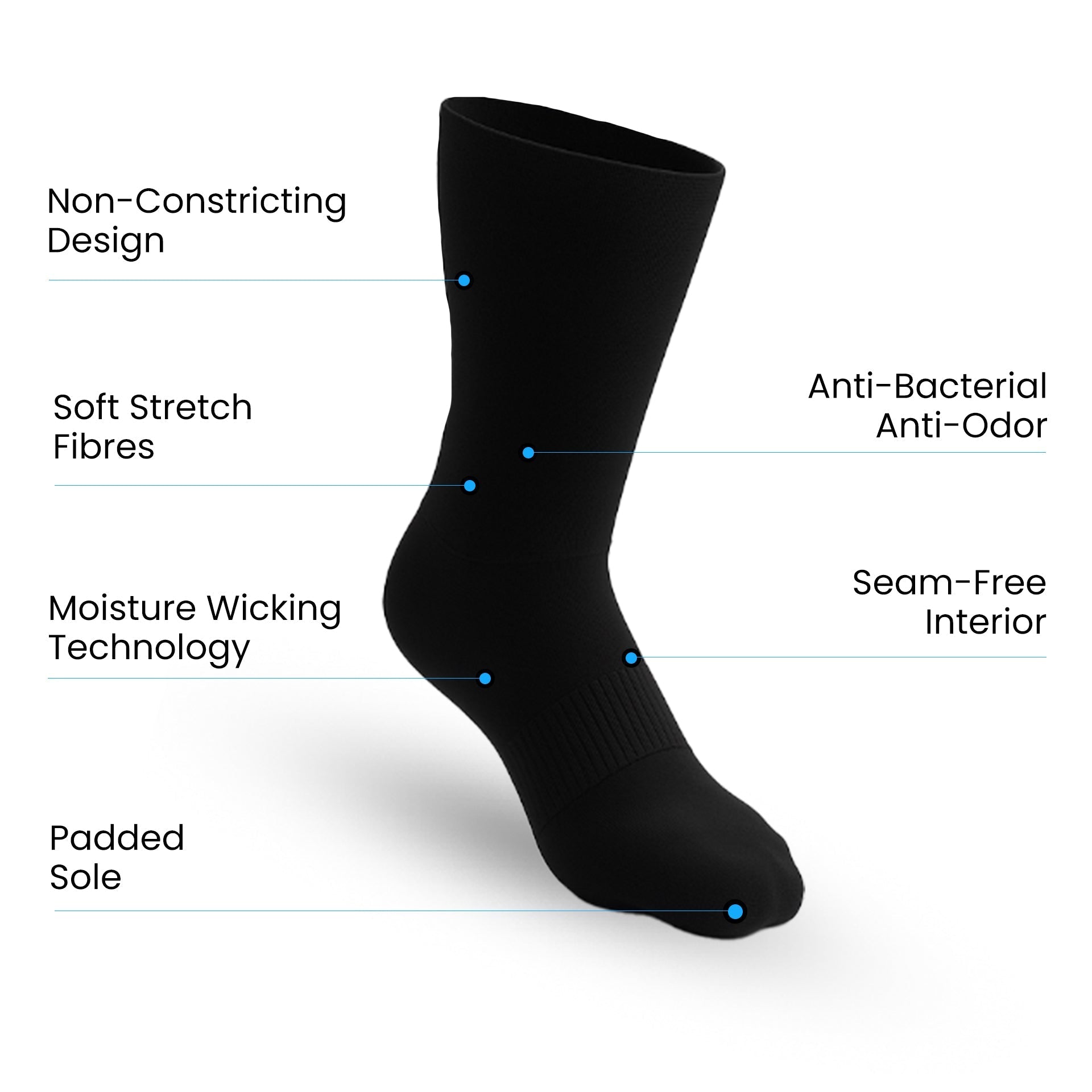 Lot de 3 Chaussettes rembourrées ultra extensibles - Noir (Genou, Crew, Cheville)