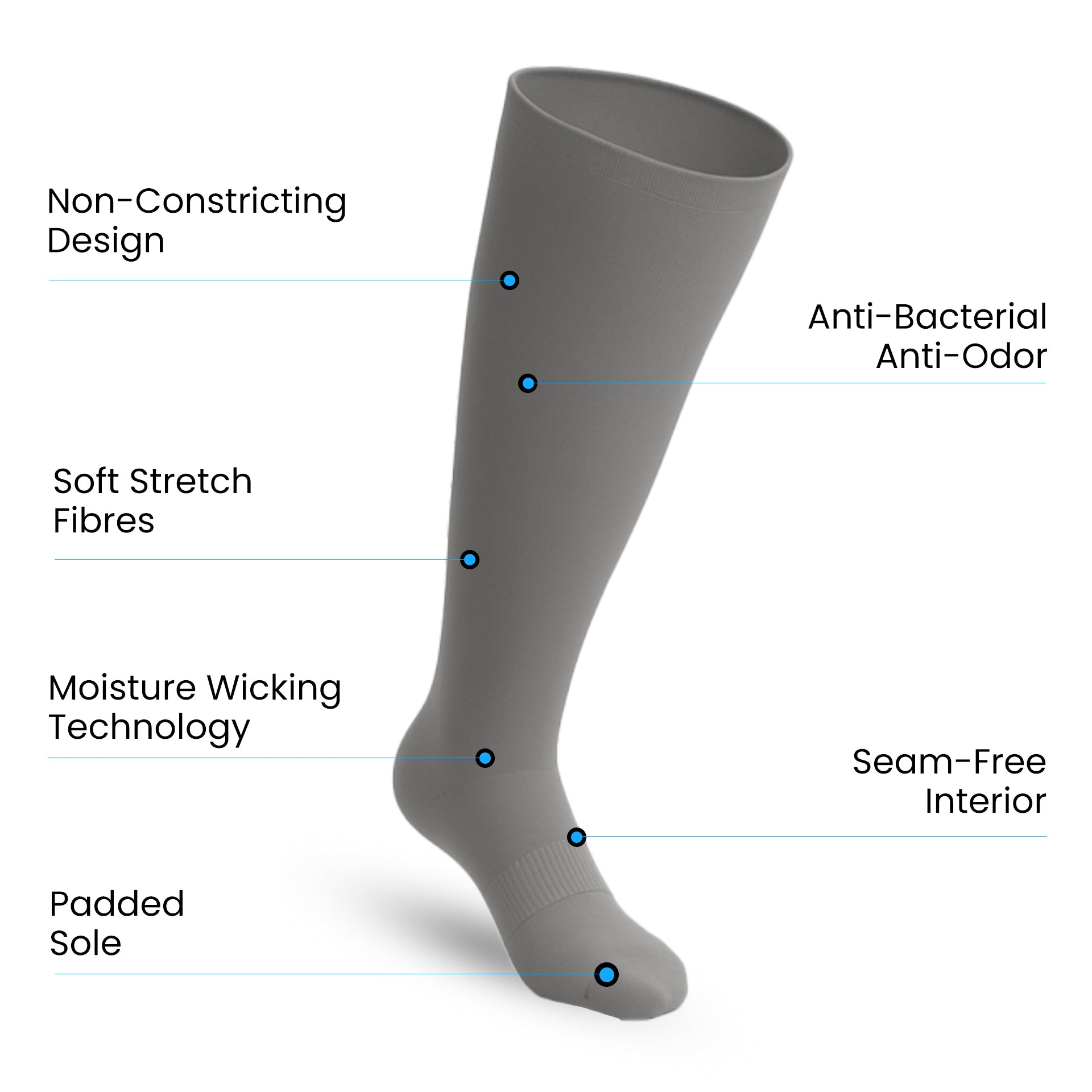 Padded Extra-Stretch Knee Chaussettes - Gris