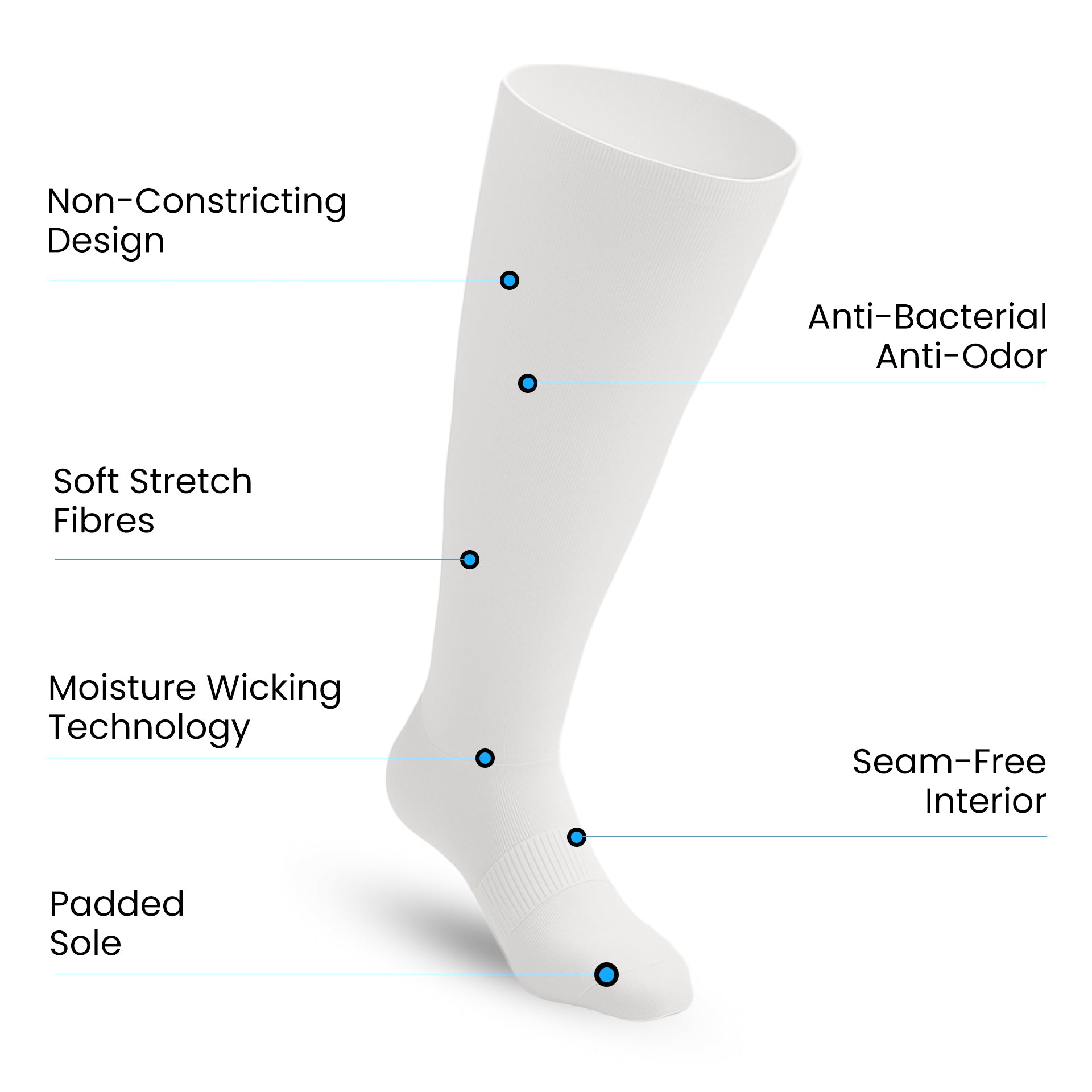 Padded Extra-Stretch Knee Chaussettes - Blanc